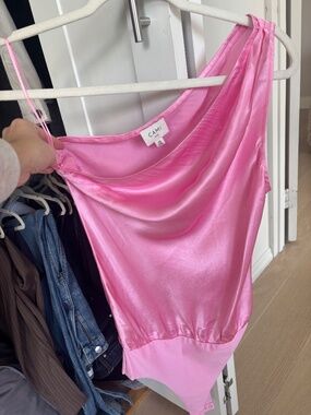 Pink Silk Cami NYC Darby Top - One Shoulder Body Suit size XS